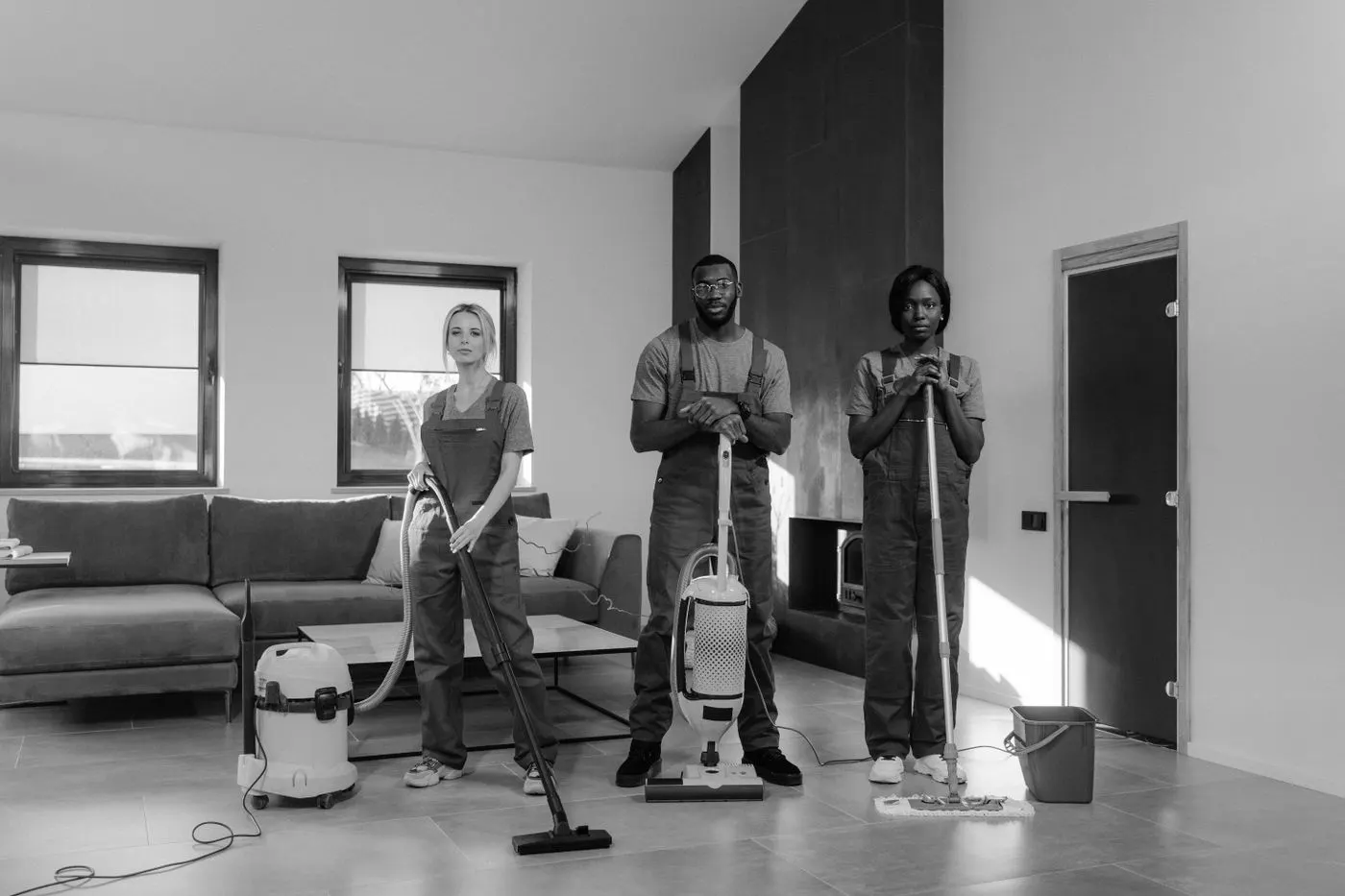 Professional cleaning team ready to care for a commercial space